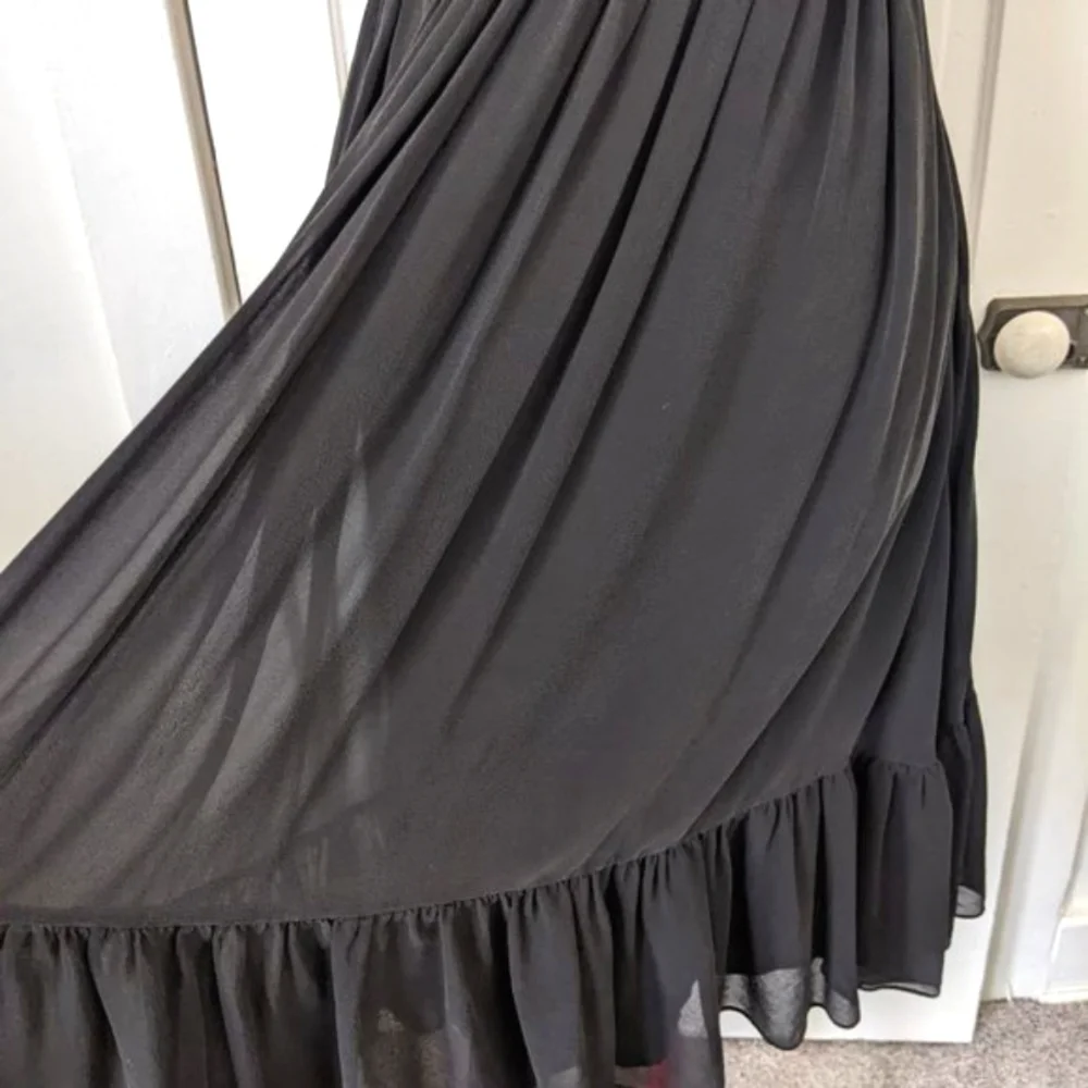 J. Crew Black Silk Deep V Dress with Ruffle - Picture 9 of 14